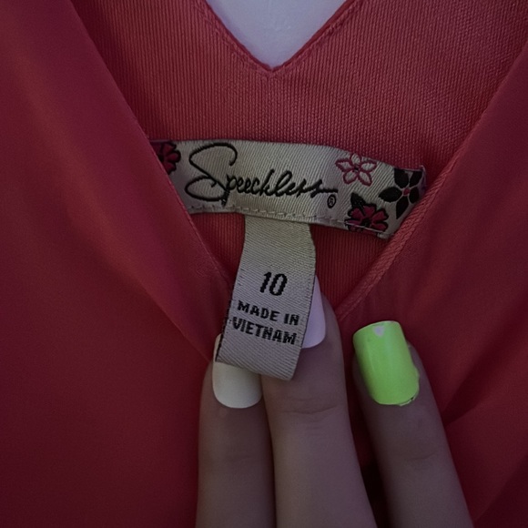 Pink dress with navy blue and white stripes on the bottom - Picture 3 of 3